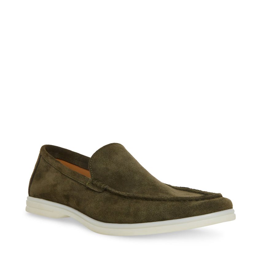 Olive Steve Madden Larken Suede Men's Loafers | PH 5263QWT